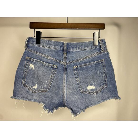 We The Free People Women's 28 Denim Shorts Button Fly Cut Off Blue Jean Boho - Picture 3 of 7